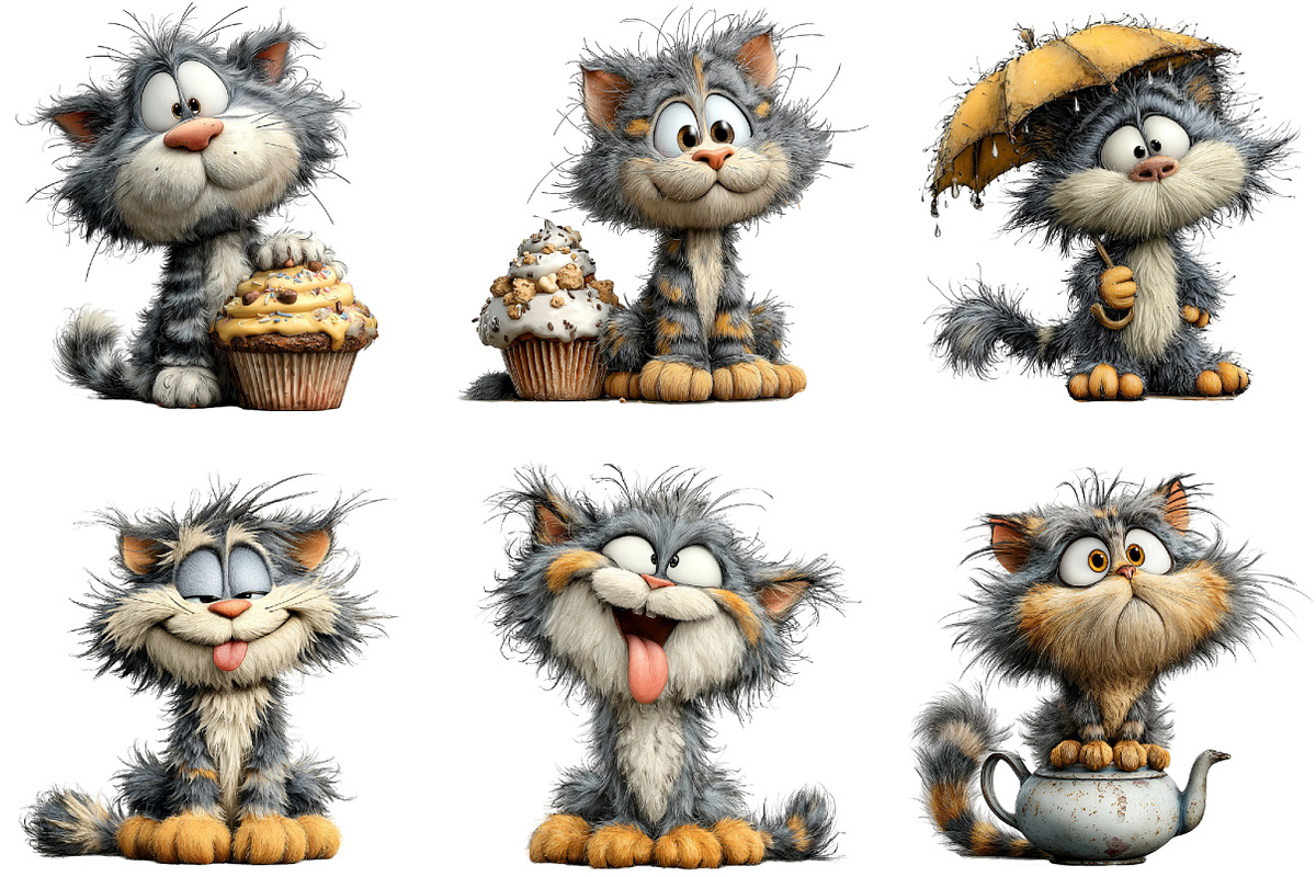 Whimsical Funny Cat Clipart, an Illustration by CraftArtStudio (Photo 6 of 6)