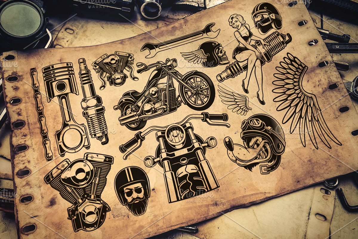 Motorcycle vector design set #1, a Branding & Logo Template by Harry Kasyanov (Photo 4 of 11)