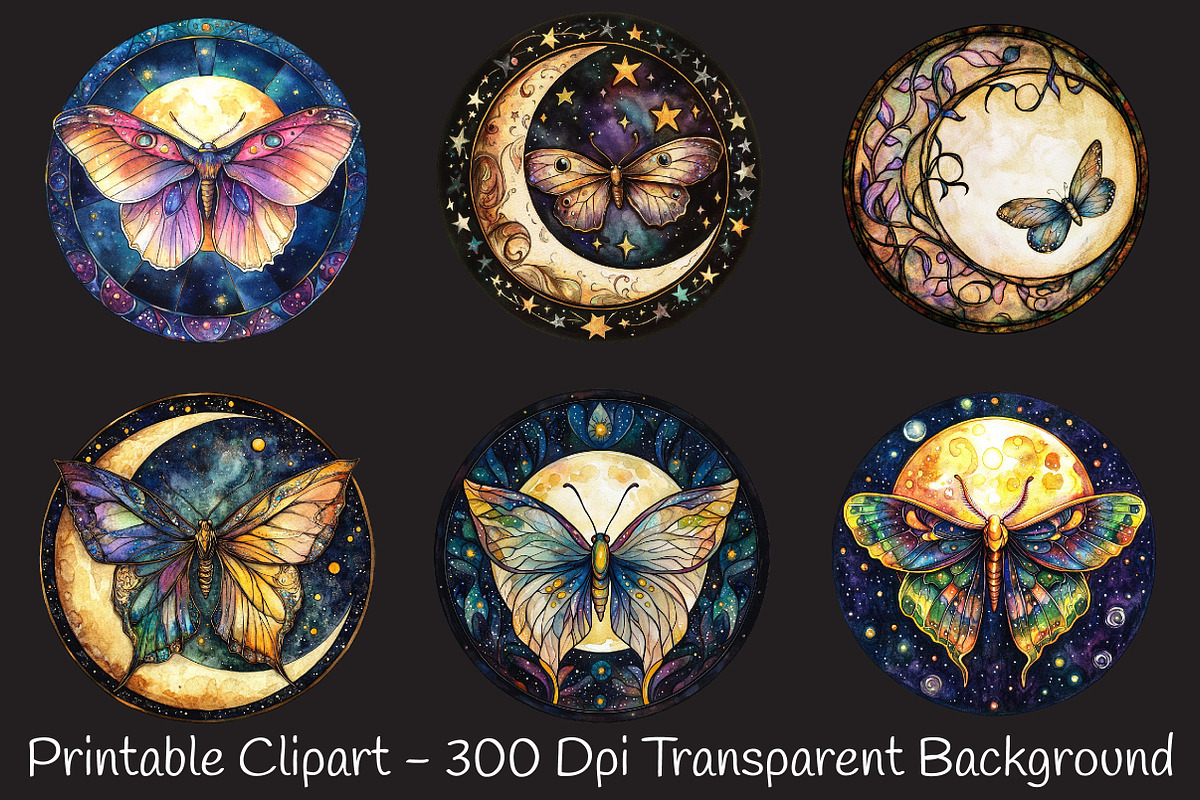 Lunar Moth Stained Glass Clipart, an Illustration by RobertsArt (Photo 6 of 7)