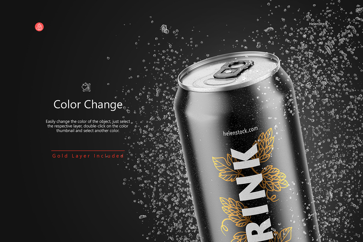 500ml Drink Can with Drops Mockup, a Product Mockup by HelenStock (Photo 2 of 9)