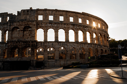 Ancient ruins of the Roman Amphitheatre, Istria peninsula. Pula, Croatia.