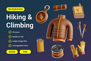 Hiking & Climbing 3D Icon Pack, an Object 3D Model by Bartama Graphic