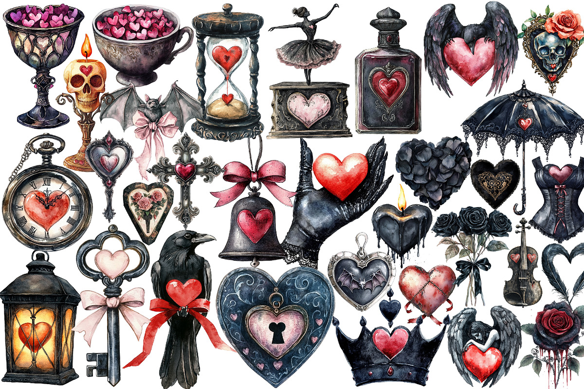 Vintage Valentine Gothic Clipart, an Illustration by Design Market (Photo 2 of 5)