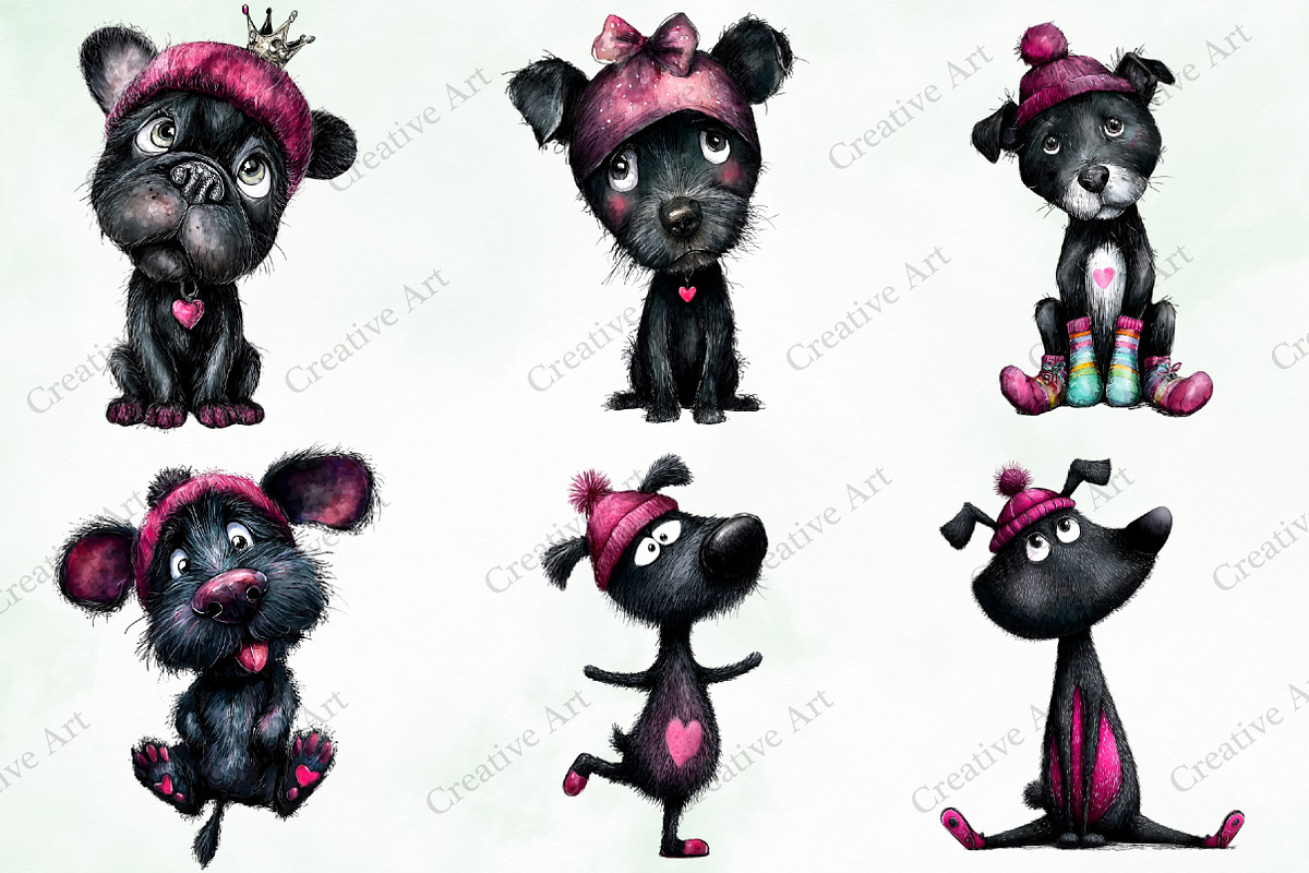 Whimsical Valentine Black Dog Bundle, an Illustration by Creative Art (Photo 6 of 9)