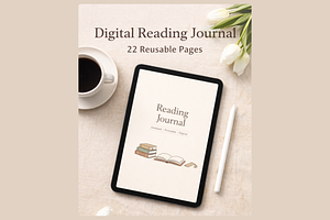 Reading Journal PDF Tablet Friendly, a Stationery Template by MIRoots Design Studio