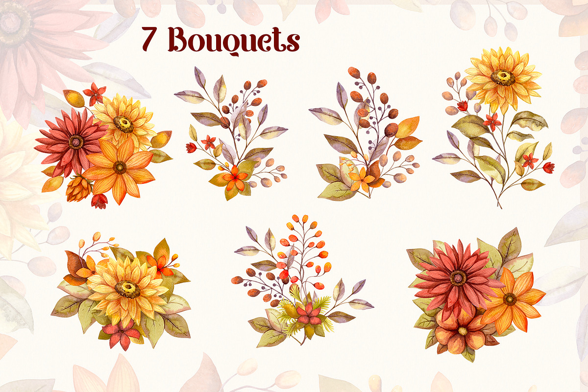 Fall Flowers: Autumn Watercolor Set, a Seasonal Illustration by Nadya Saen Art (Photo 5 of 16)