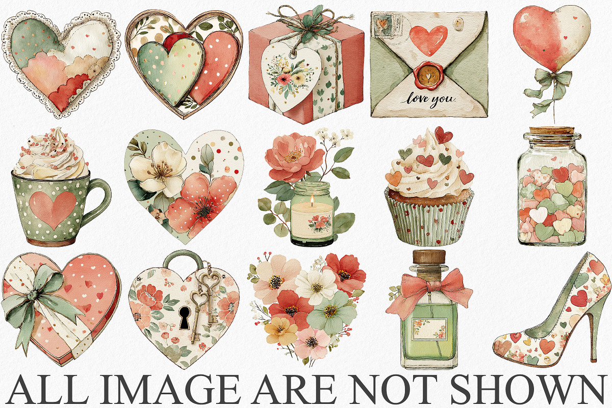 Watercolor Valentine's Clipart, an Illustration by Canvas Craft (Photo 2 of 6)