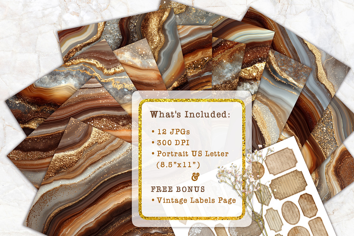 Golden Brown Agate Scrapbook Page, a Background Graphic by V Design Creator (Photo 7 of 12)