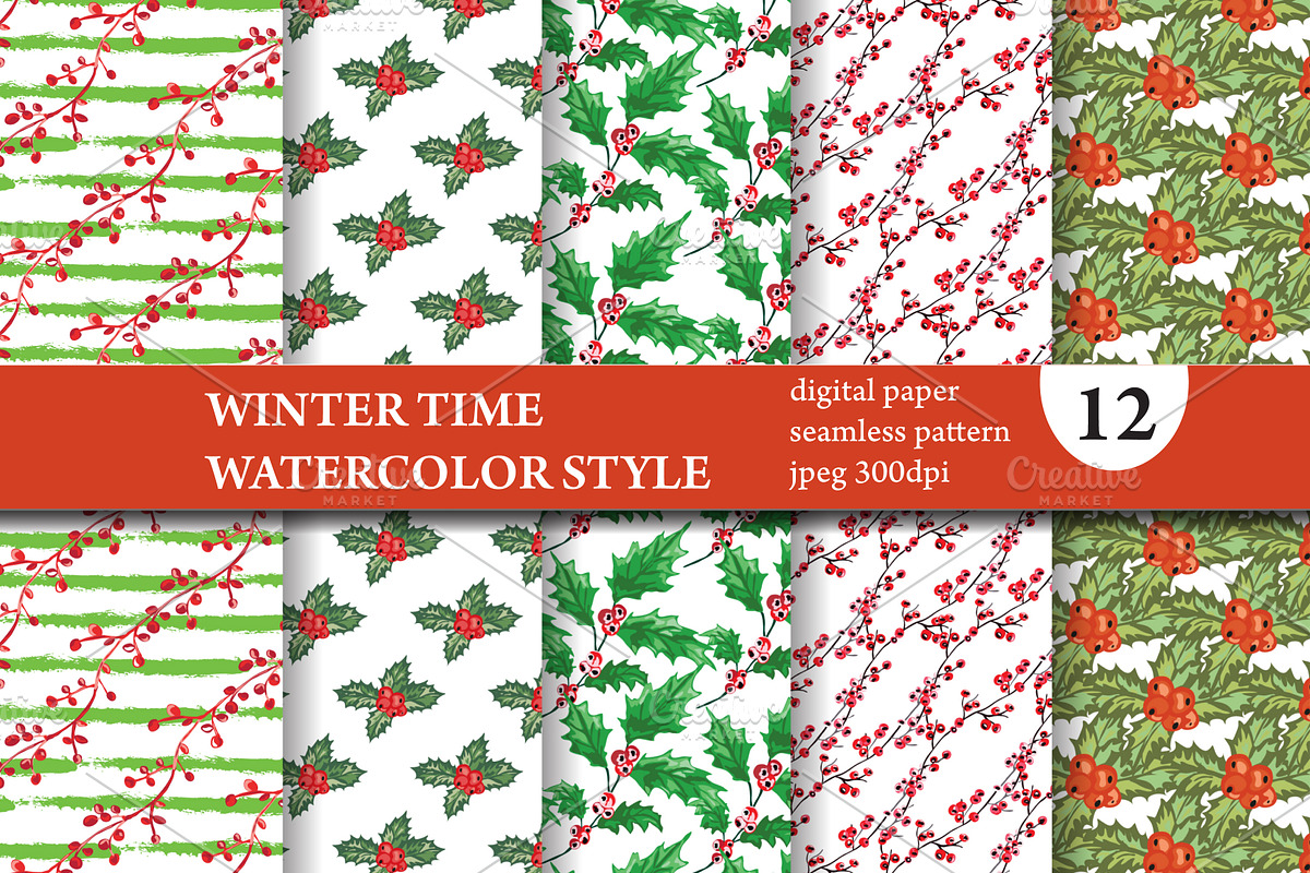 12 Winter Seamless Patterns Set, a Pattern Graphic by Sunset&Sea Design (Photo 1 of 4)