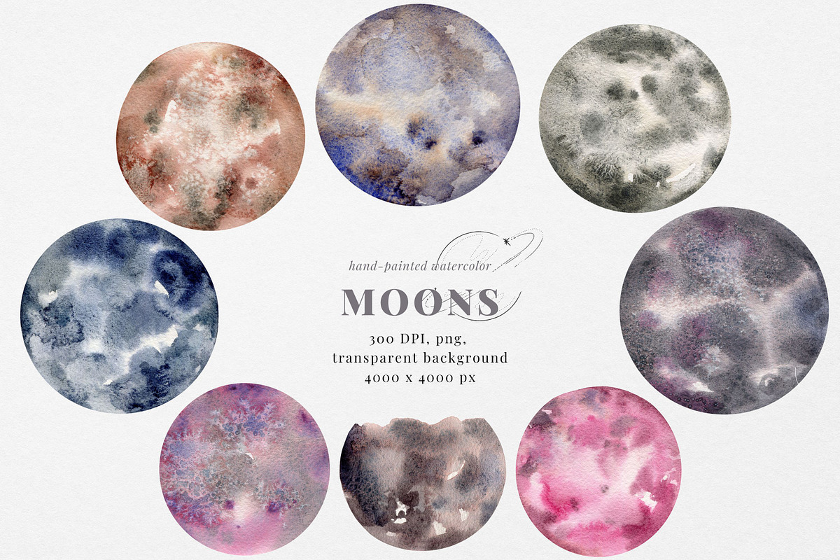 Over the moon watercolor clipart, an Object Illustration by Artcard Watercolor (Photo 3 of 11)