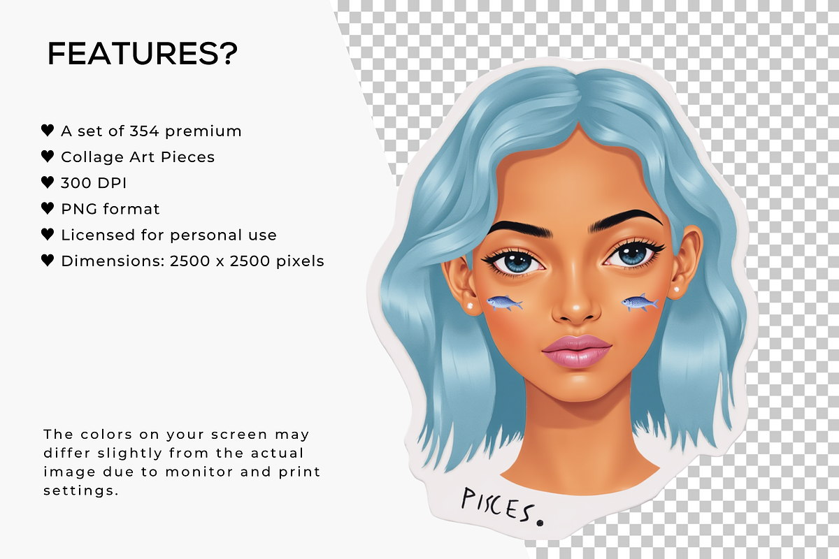 Pisces Editorial Sticker Set, a Person Illustration by Jakayla Digital Co (Photo 7 of 10)