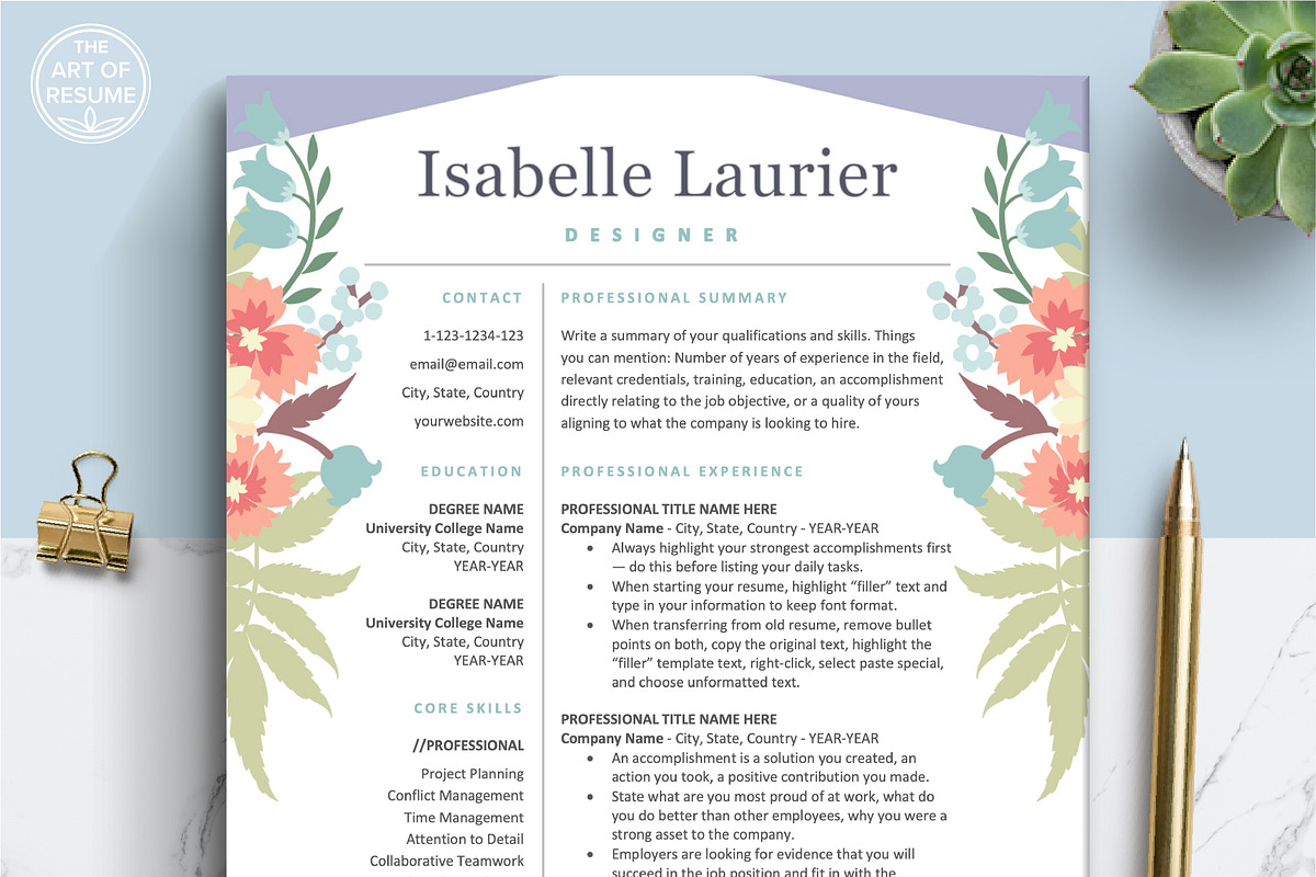 Floral Resume | Creative CV Template, a Resume Template by The Art of Resume (Photo 1 of 8)