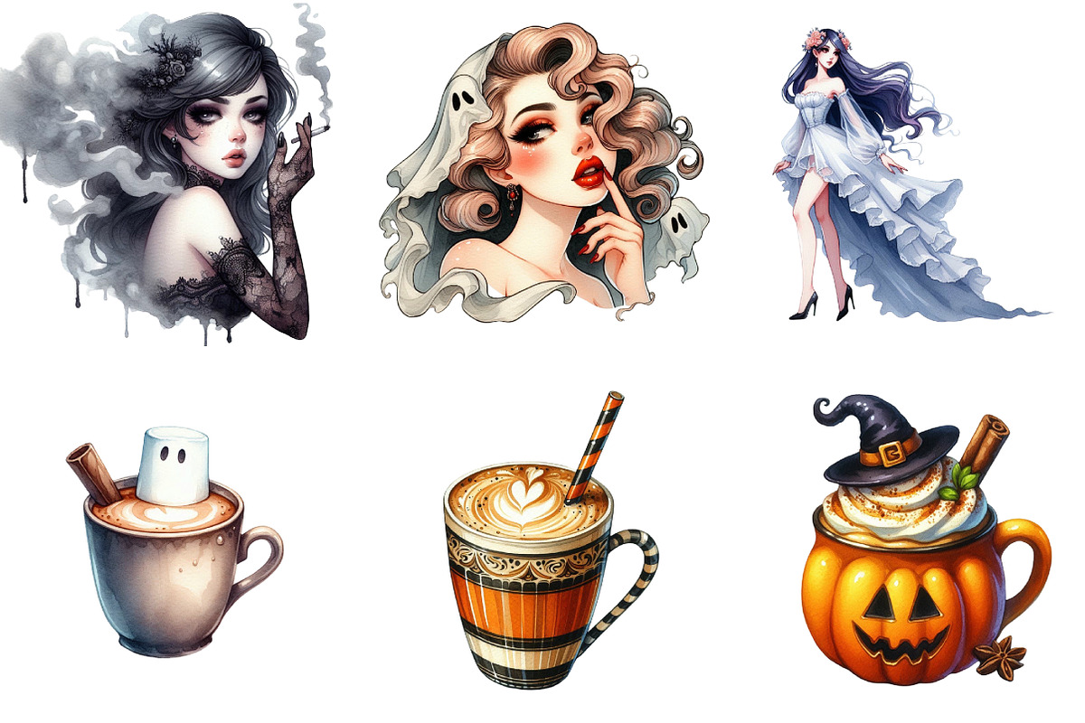 Pin-Up Ghost Girl Clipart, an Illustration by DreamArtGraphic (Photo 4 of 5)