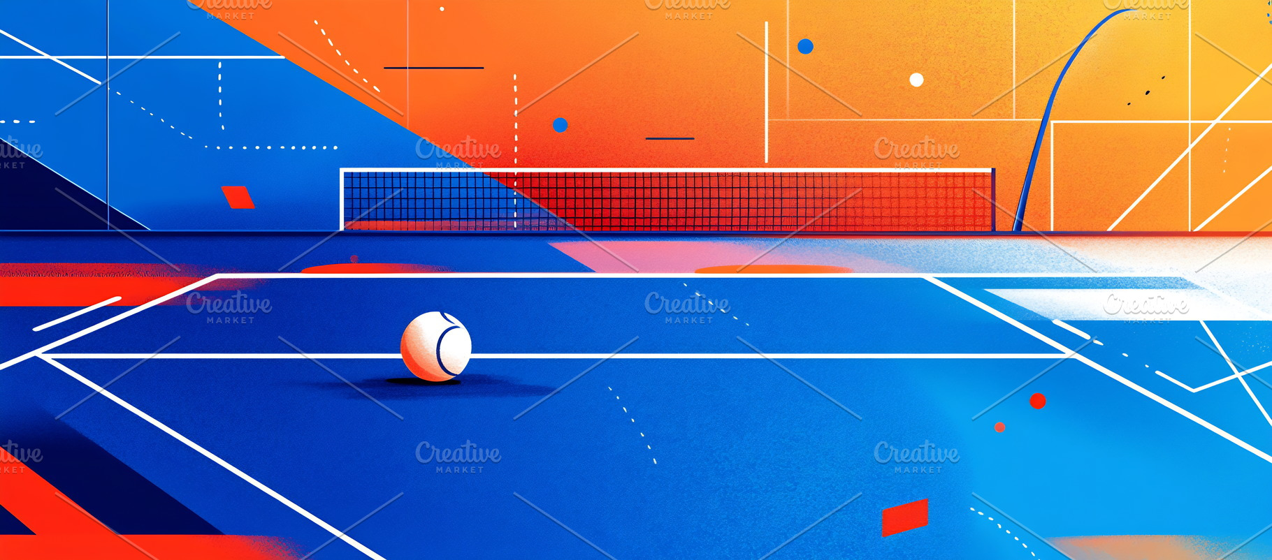 Colorful tennis court with ball, a Photo by Beautiful things