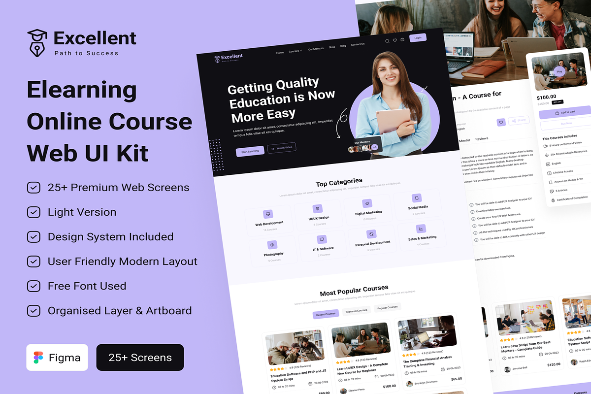 Elearning Online Course Web UI Kit, an UI Kit Template by Creative Perspective (Photo 1 of 8)