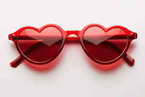 Heart shaped sunglasses on white bac, a Photo by LOGOCREATIVE