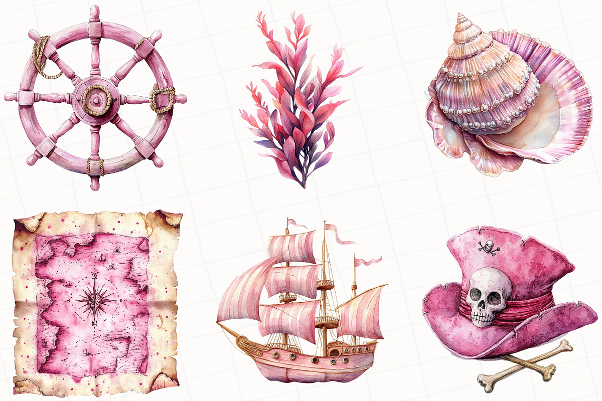 Pink Sea Adventure Clipart, an Illustration by OK Design (Photo 2 of 5)