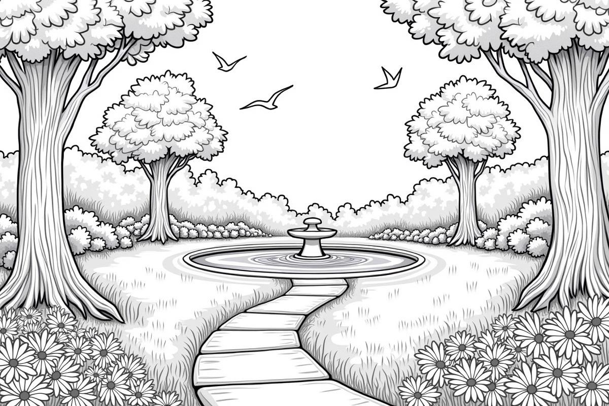 Garden Fountain Coloring Pages, an Illustration by jahid234 (Photo 6 of 7)