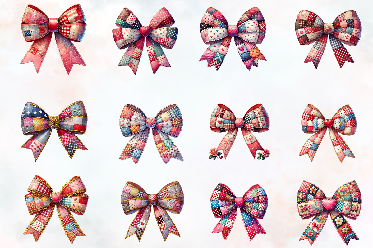 Patchwork Valentine's day bow PNG, an Illustration by RobertsArt (Photo 4 of 7)