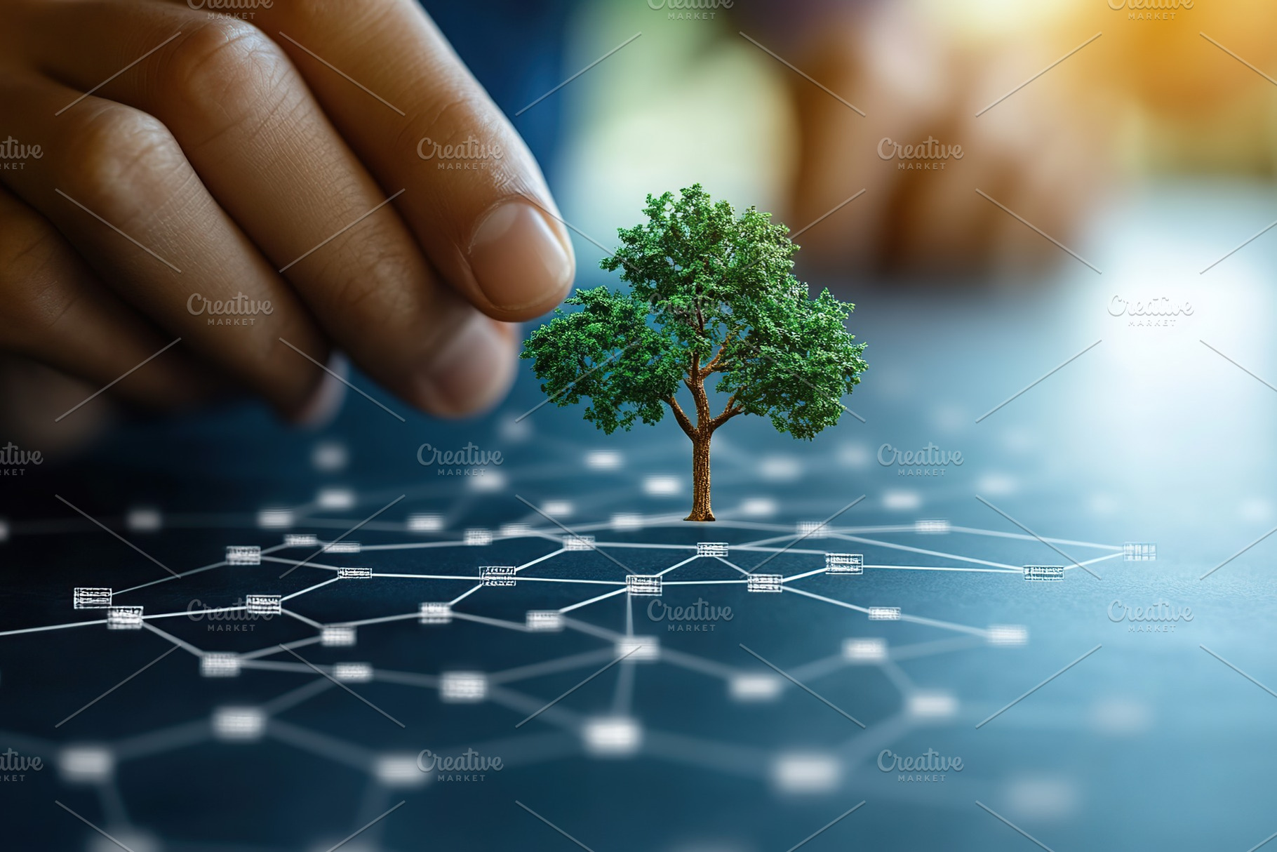 Concept of business teamwork and network with small tree, a Photo by AlyaAnd