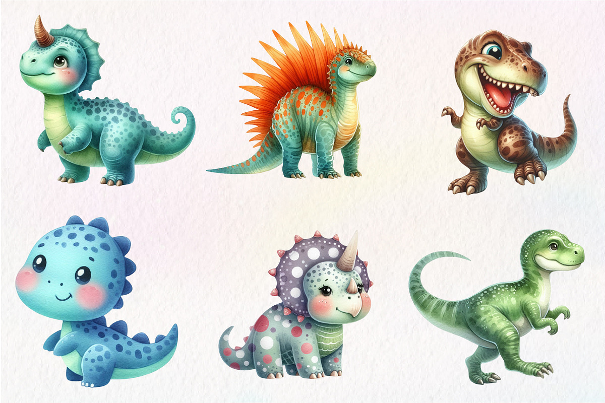 Cute Dinosaurs Clipart, an Illustration by CreationArt (Photo 5 of 5)