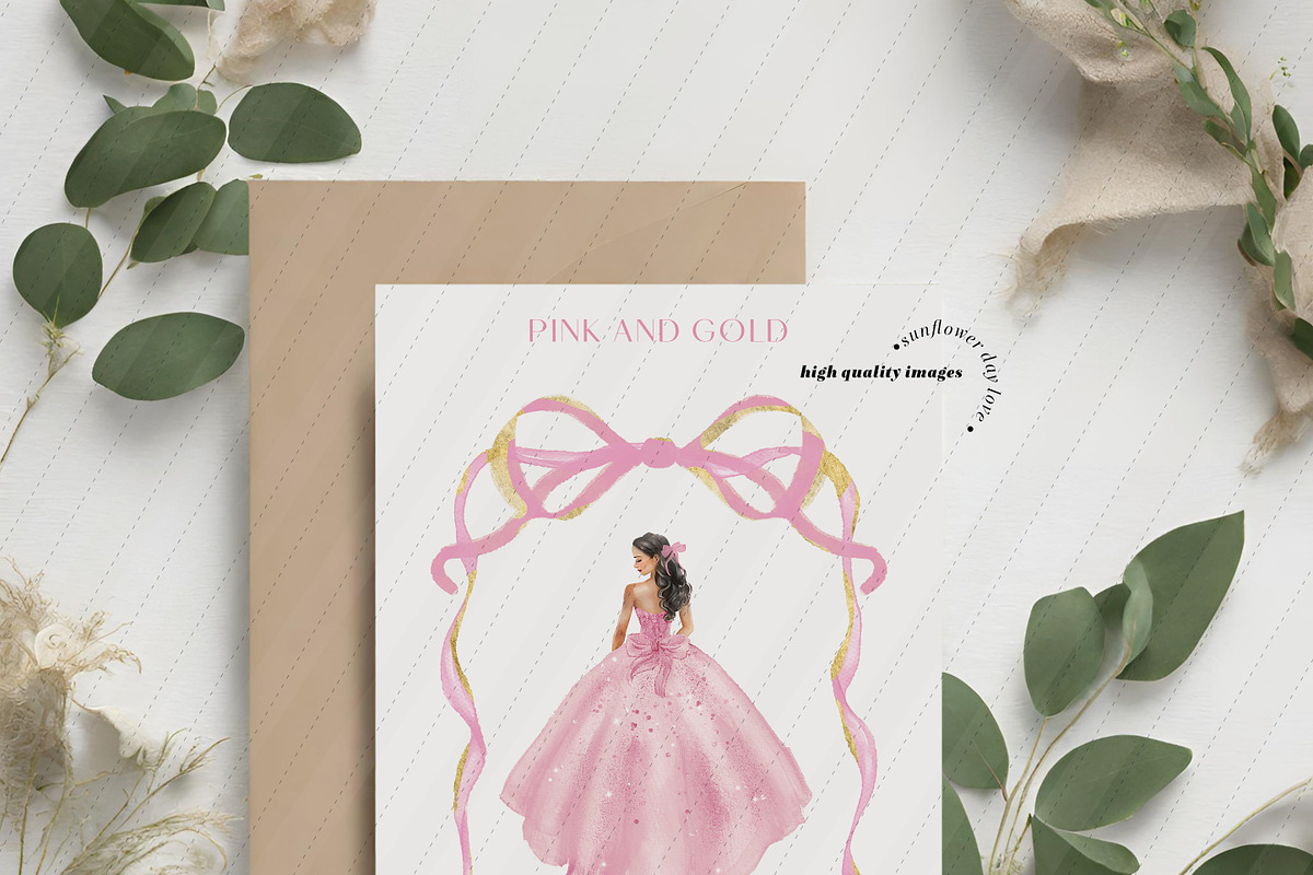 Pink And Gold Princess Clipart, an Illustration by Sunflower Day Love (Photo 4 of 4)