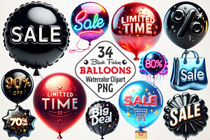 Black Friday Balloons PNG Collection, an Illustration by RobertsArt