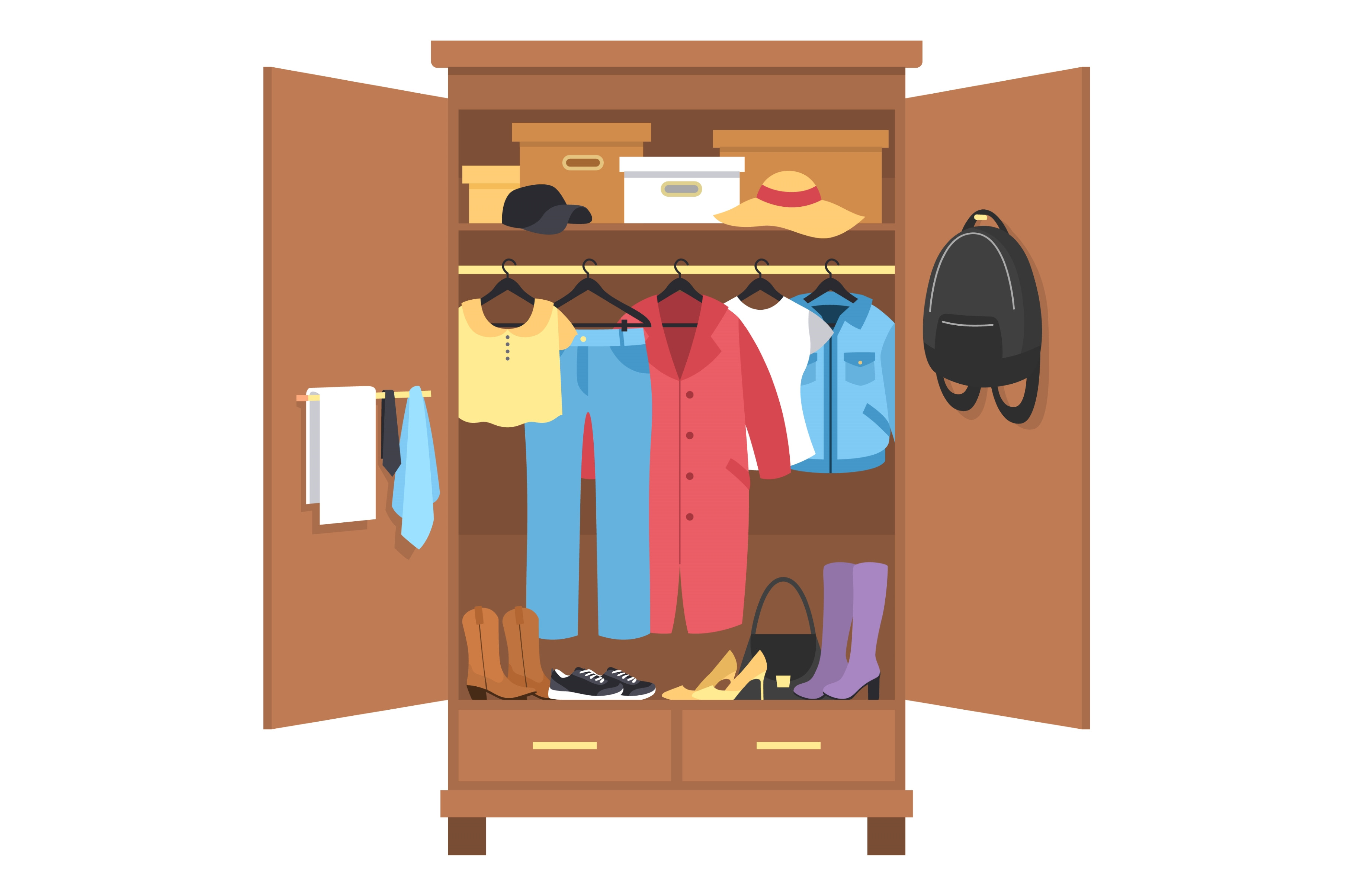 Open wardrobe with female clothes, an Object Illustration by YummyBuum