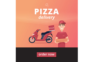 Pizza. delivery man standing with, a Transportation Illustration by Onyx