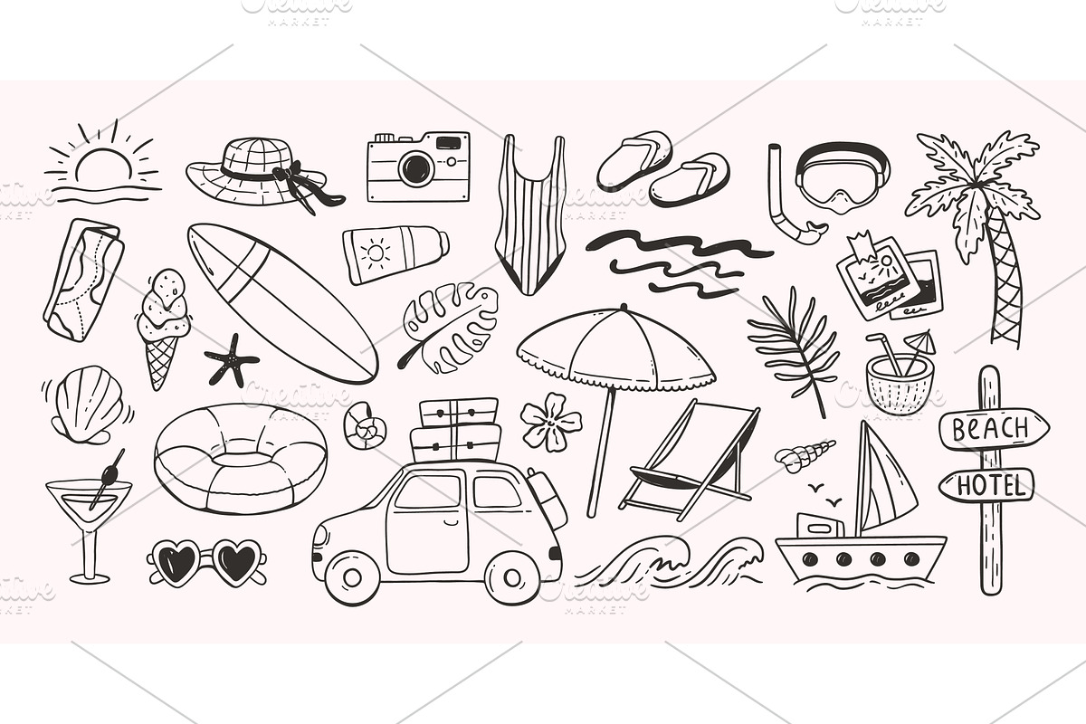 Summer vacation doodle icon. Beach, an Object Illustration by winwin.art