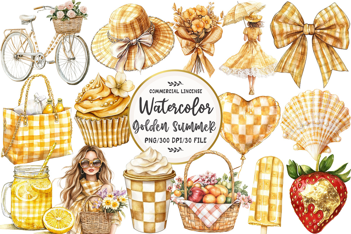 Luxury Golden Summer Clipart, an Illustration by OK Design (Photo 1 of 5)