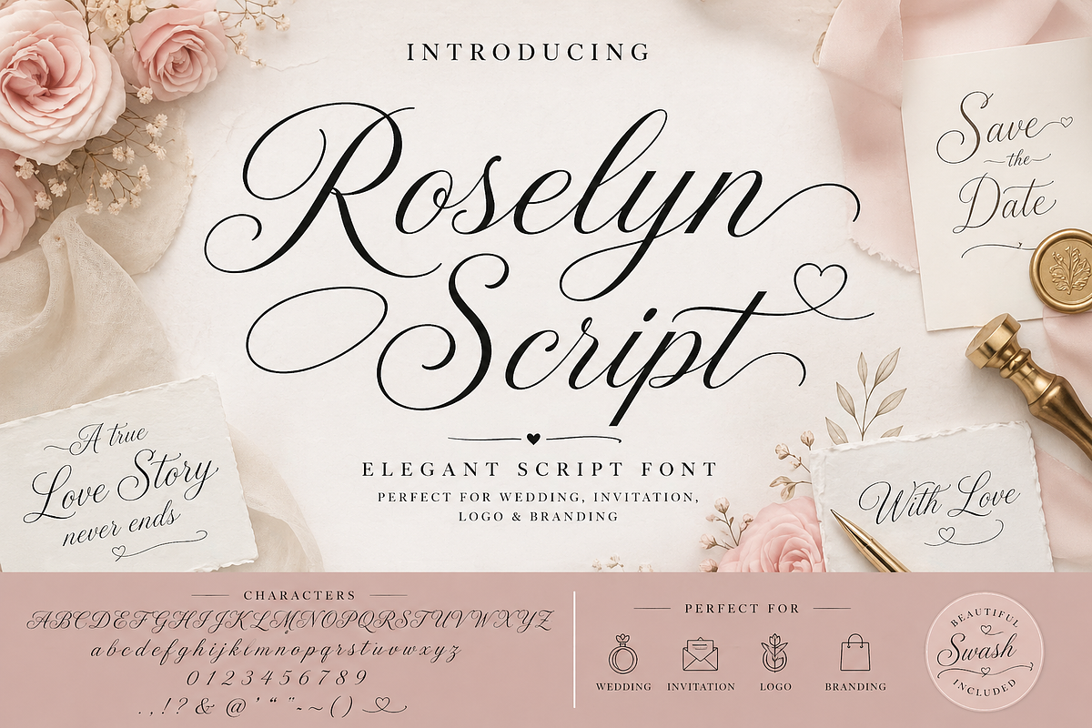 Roselyn Script Elegant Wedding font, a Script Font by RAHMAT (Photo 5 of 7)