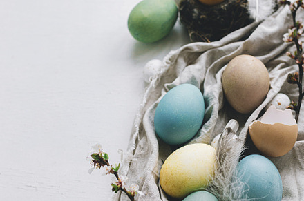 Happy Easter! Stylish rustic Easter flat lay with space for text, a Holiday Photo by Sonjachni
