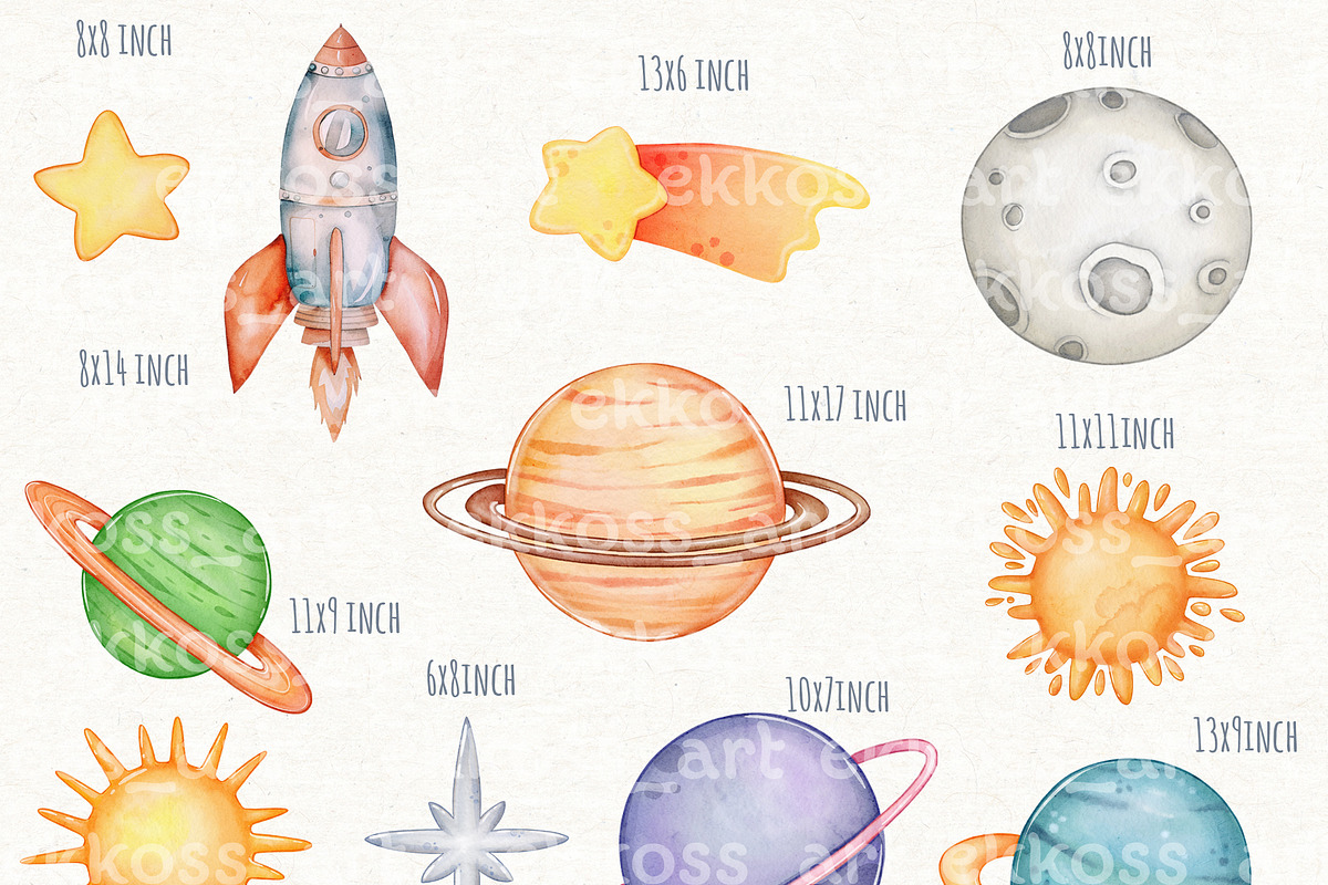 Astronaut Space Watercolor Clipart, an Object Illustration by ekossa_art (Photo 4 of 6)