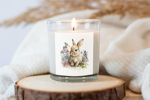 Watercolor Easter Rabbit Bunny Flowe