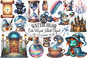 Cute Wizard School Clipart, an Illustration by Designking