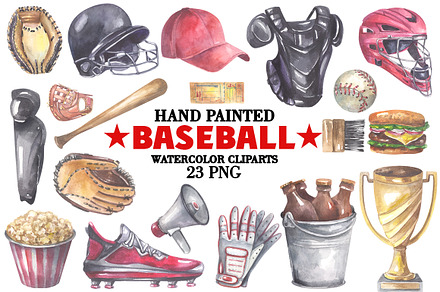 Baseball hand painted watercolor