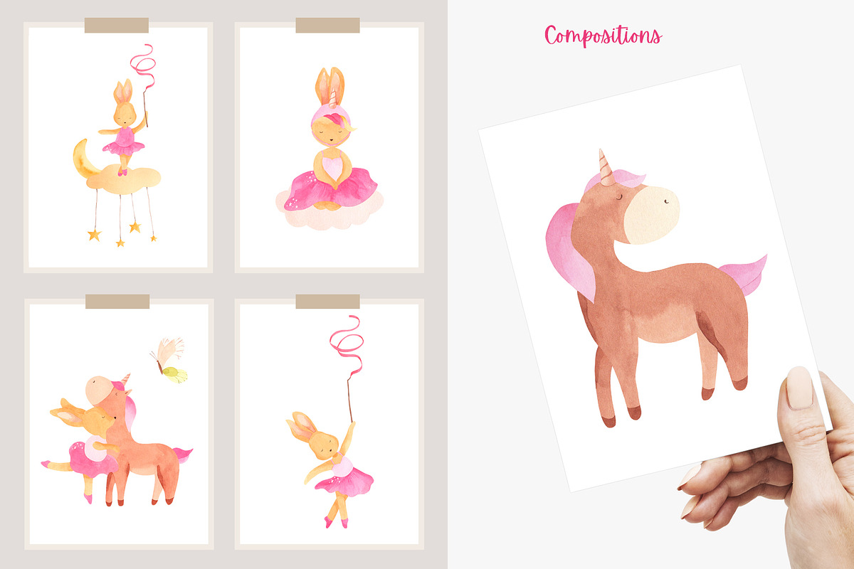 Little Ballerina Watercolor Clipart, an Animal Illustration by natalisart (Photo 5 of 13)