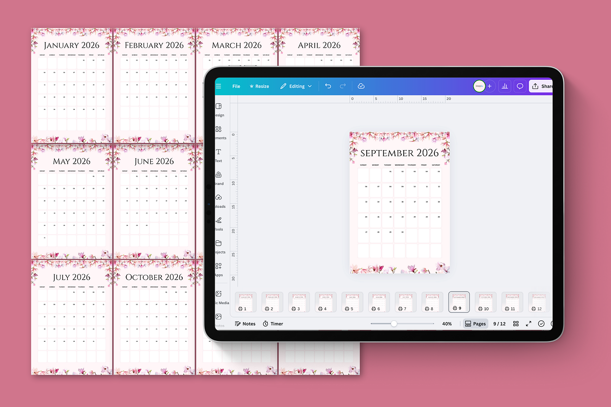 2026 Canva Flower Calendar Template, a Card Template by Snapybiz (Photo 9 of 10)