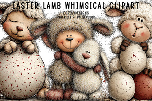 Easter Lamb Whimsical Clipart, an Illustration by CreationArt