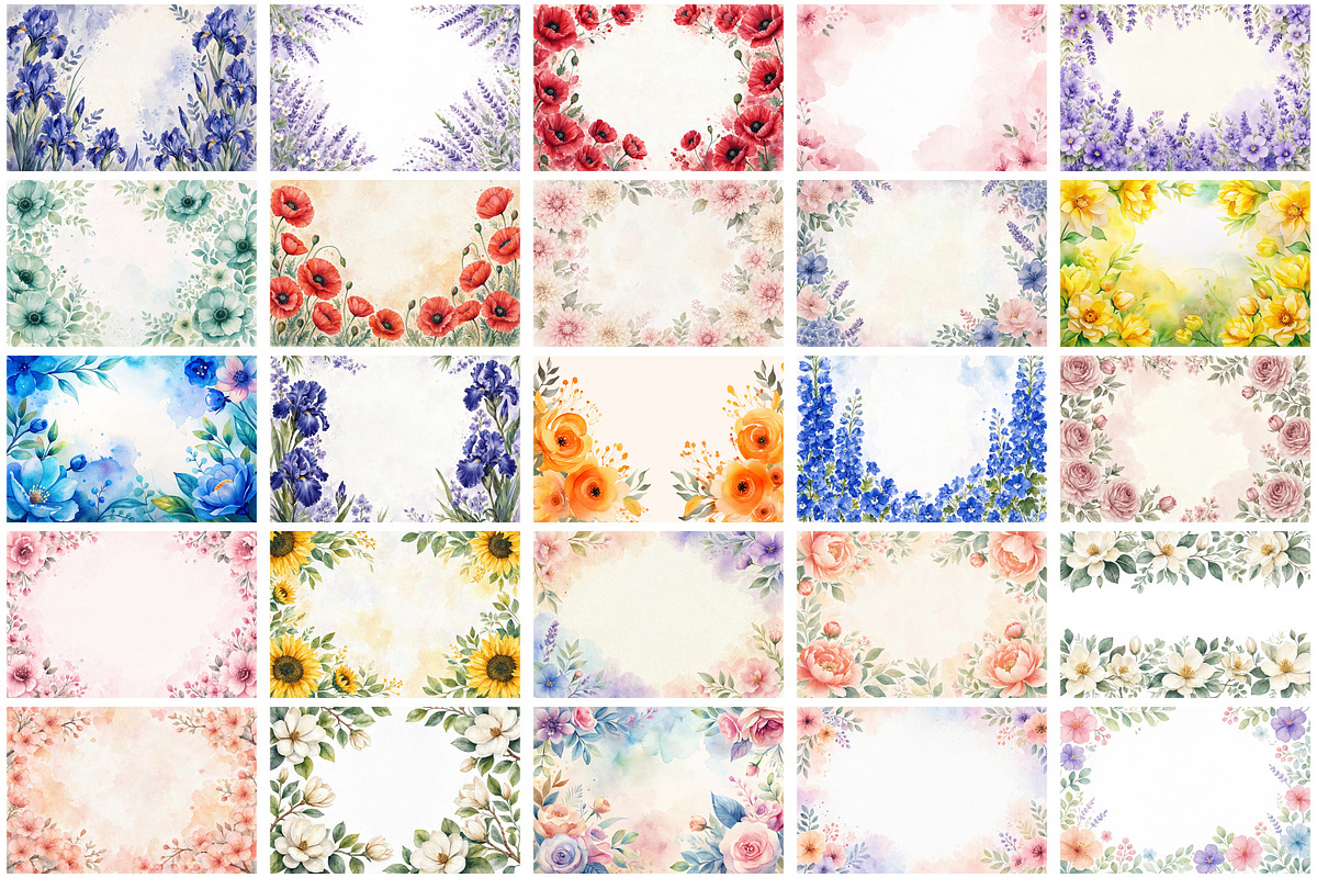 Watercolor Flowers Border Background, a Background Graphic by Forhadx5 (Photo 4 of 16)