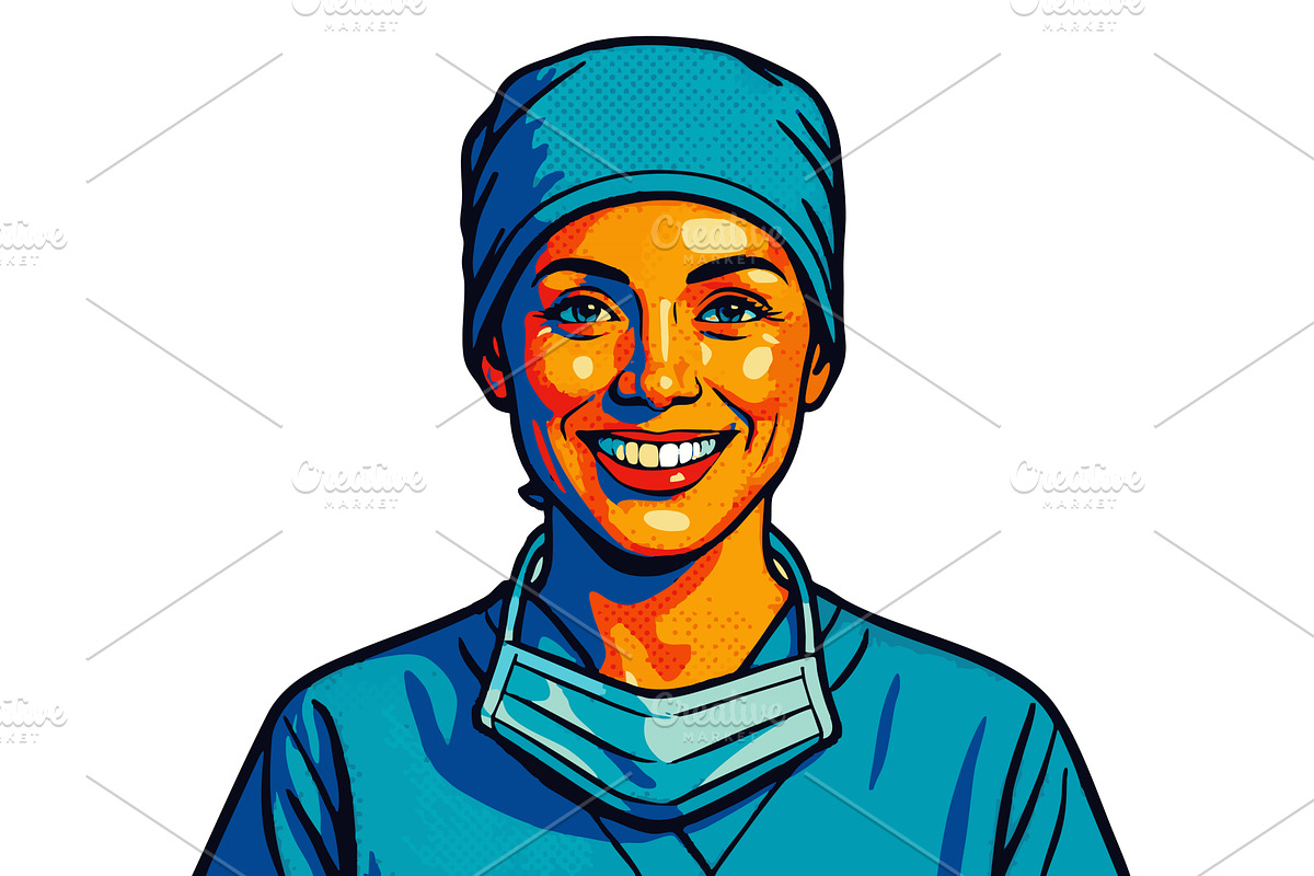 Smiling Female Surgeon in Pop Art, a Healthcare Illustration by AlexArt