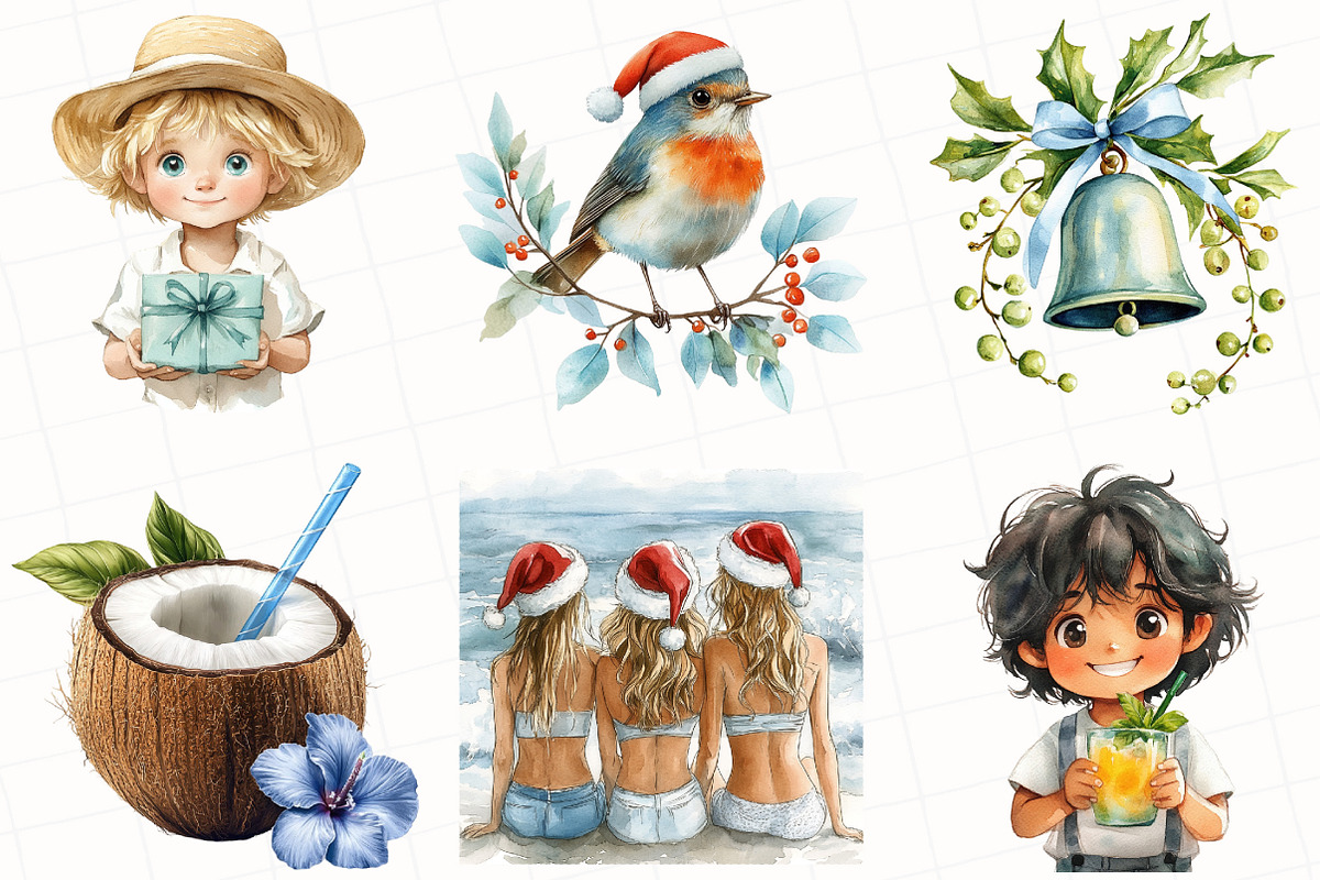 Watercolor Coastal Christmas Clipart, an Illustration by OK Design (Photo 5 of 5)