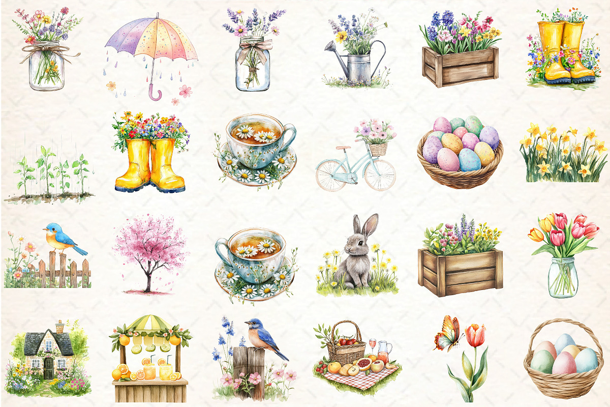 Watercolor Warm Spring Clipart, an Illustration by DreamCafeArt (Photo 3 of 3)