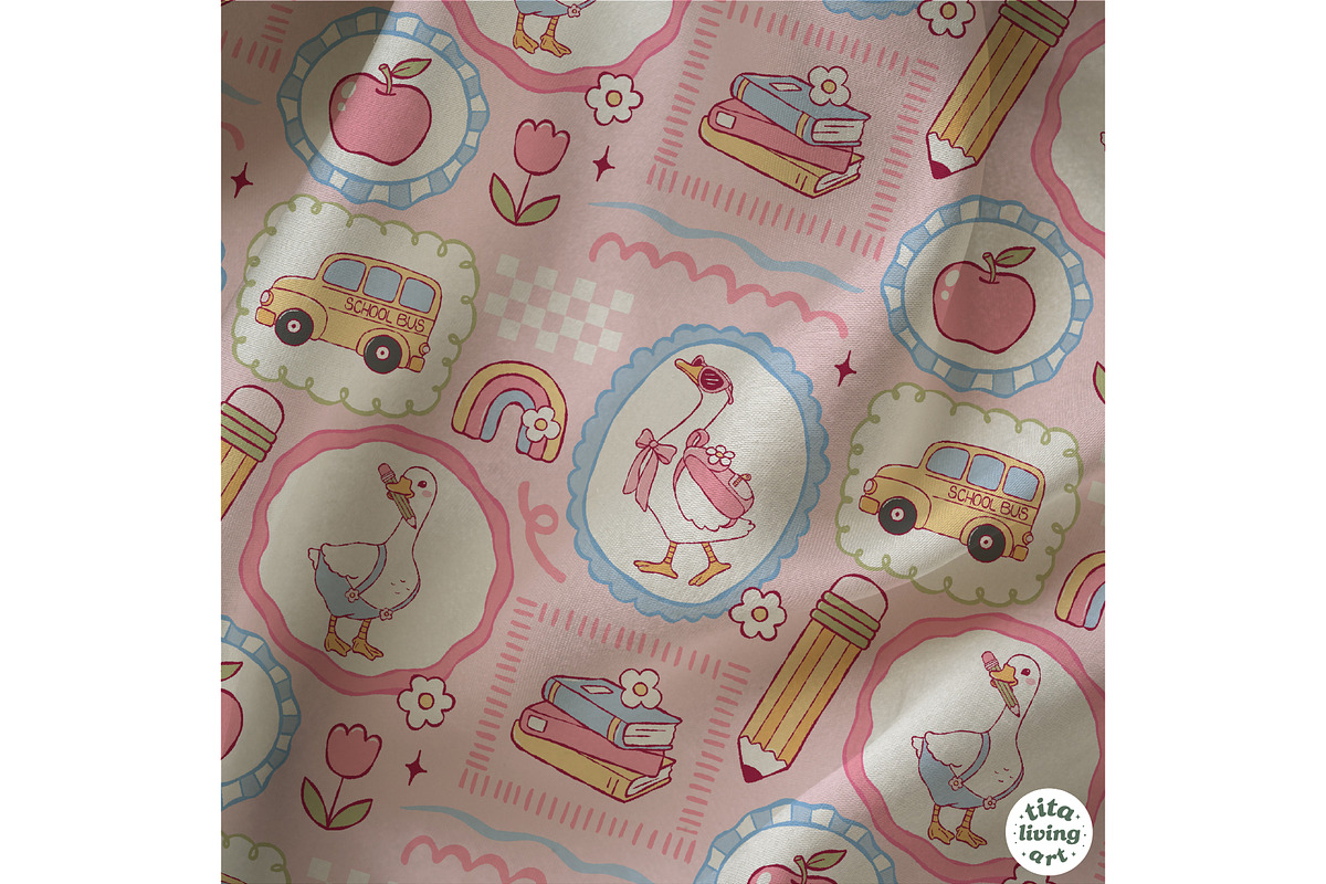 Silly Goose School Seamless Pattern, an Education Illustration by TitaLivingArt (Photo 3 of 13)