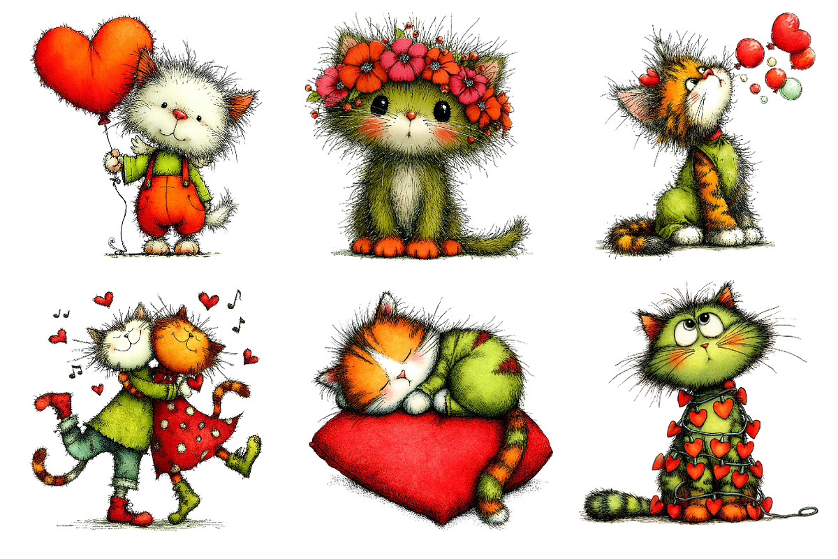 Valentines Whimsical Cats Clipart, an Illustration by Dream Creation (Photo 3 of 6)