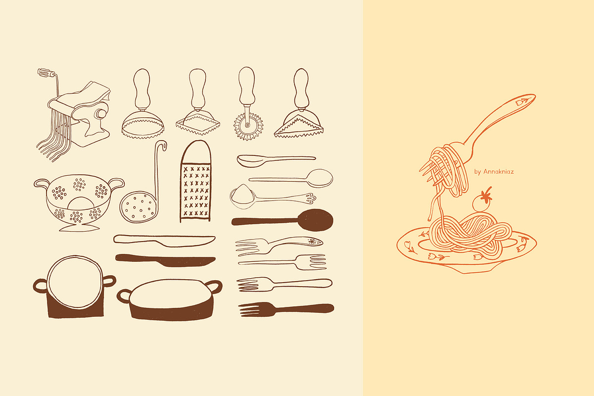 Pasta La Pasta. Food illustrations., a Food Illustration by Annakniaz (Photo 13 of 18)