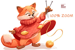 Fox Magic Knitter Clipart.