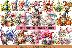 Birth Month Flower Gnome Sublimation, an Illustration by cherrydesign
