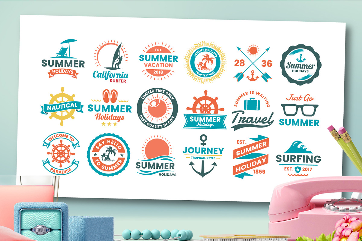 63 SUMMER VINTAGE BADGE & RIBBON, a Branding & Logo Template by Toonsteb (Photo 12 of 16)